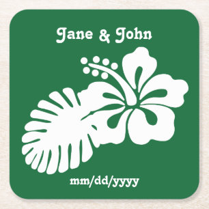 Tropical Hibiscus in Green Paper Coaster