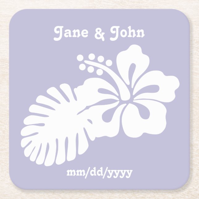 Tropical Hibiscus in Lavender Paper Coaster (Front)