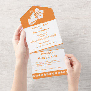 Tropical Hibiscus in Orange All In One Invitation