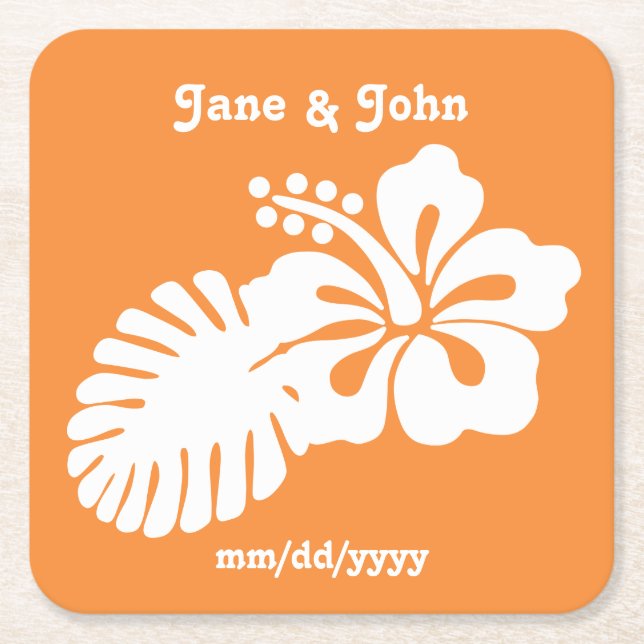 Tropical Hibiscus in Orange Paper Coaster (Front)