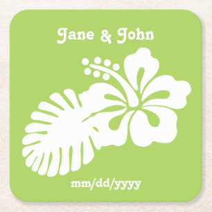 Tropical Hibiscus in Peridot Paper Coaster