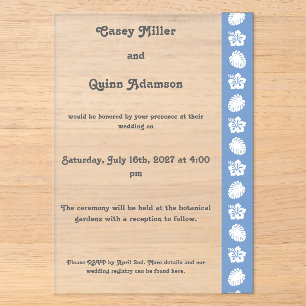 Tropical Hibiscus in Periwinkle Acrylic Wedding Invitations