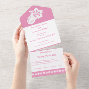 Tropical Hibiscus in Petal Pink All In One Invitation