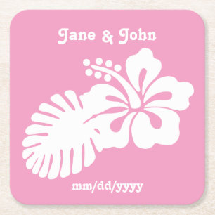 Tropical Hibiscus in Petal Pink Paper Coaster