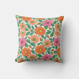 Tropical Hibiscus in Pink, Peach and Orange Cushion