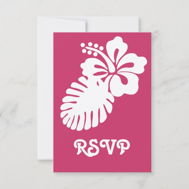 Tropical Hibiscus in Raspberry RSVP Card (Front)