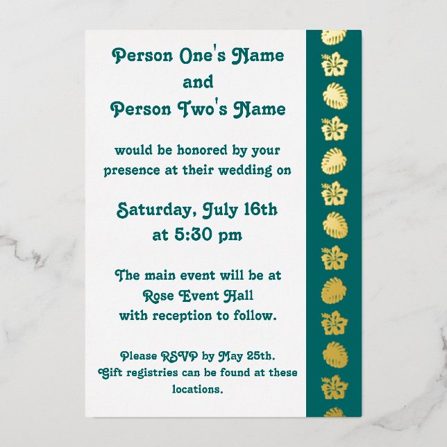 Tropical Hibiscus in Teal Foil Invitation (Front)