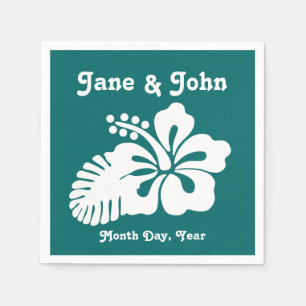 Tropical Hibiscus in Teal Napkins