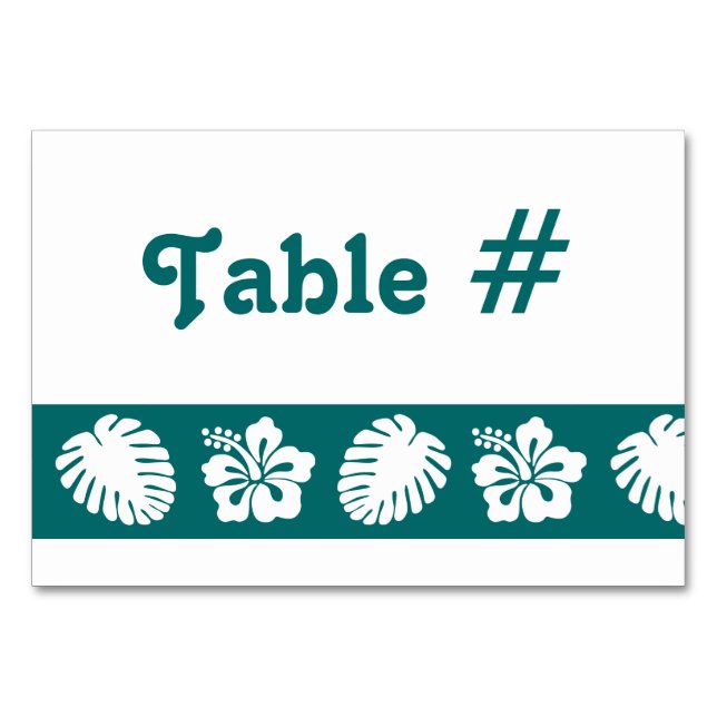 Tropical Hibiscus in Teal Table Card (Front)