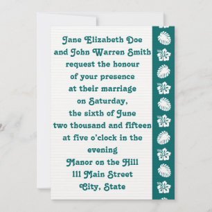 Tropical Hibiscus in Teal Wedding Invitation