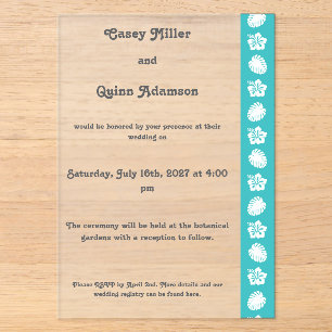 Tropical Hibiscus in Turquoise Acrylic Wedding Invitations