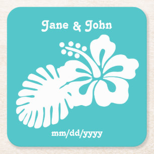 Tropical Hibiscus in Turquoise Paper Coaster