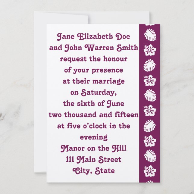 Tropical Hibiscus in Wine Wedding Invitation (Front)