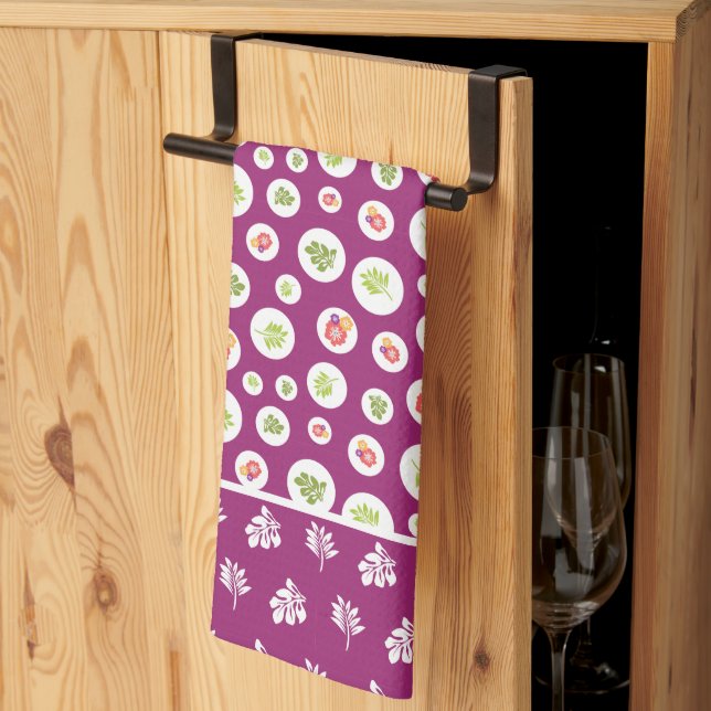 Tropical Hibiscus Leaf Illustration Pattern Tea Towel (Thirds Fold)