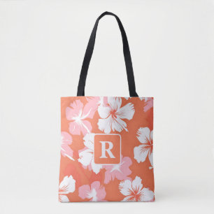 Tropical Hibiscus Monogram personalised Tote Bag
