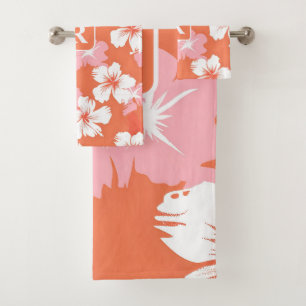 Tropical Hibiscus Monogram personalized Bath Towel Set