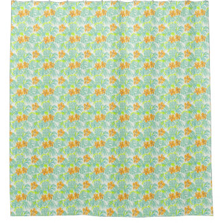 Tropical Hibiscus Monstera Leaf Pattern Home Decor Shower Curtain