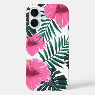 Tropical Hibiscus & Monstera Leaves iPhone 16 Case