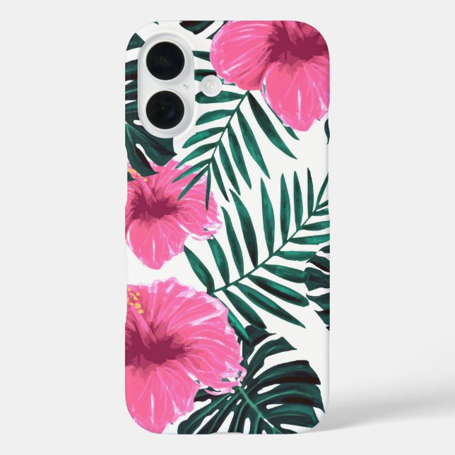 Tropical Hibiscus & Monstera Leaves Case-Mate iPhone Case (Back)