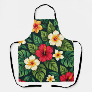 Tropical Hibiscus Monstera Pattern Apron