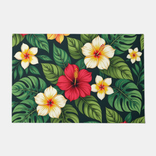 Tropical Hibiscus Monstera Pattern Doormat