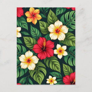 Tropical Hibiscus Monstera Pattern Postcard