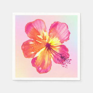 Tropical Hibiscus on Pink Yellow Aqua Ombre Floral Napkin