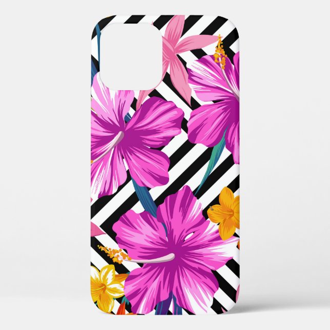 Tropical hibiscus, palm leaves, geometric. Case-Mate iPhone case (Back)