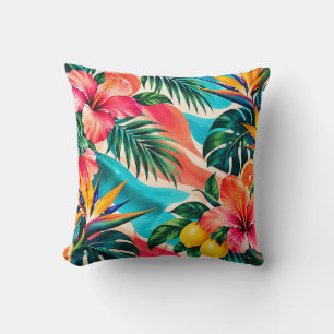 Tropical Hibiscus Paradise Botanical Art Cushion