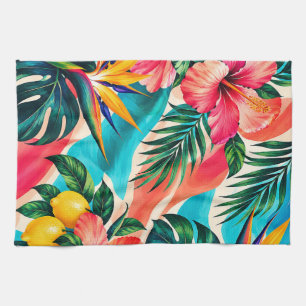 Tropical Hibiscus Paradise Botanical Art Tea Towel