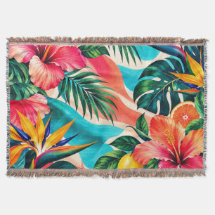 Tropical Hibiscus Paradise Botanical Art Throw Blanket