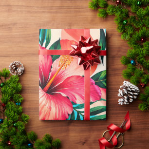 Tropical Hibiscus Paradise Botanical Art Wrapping Paper
