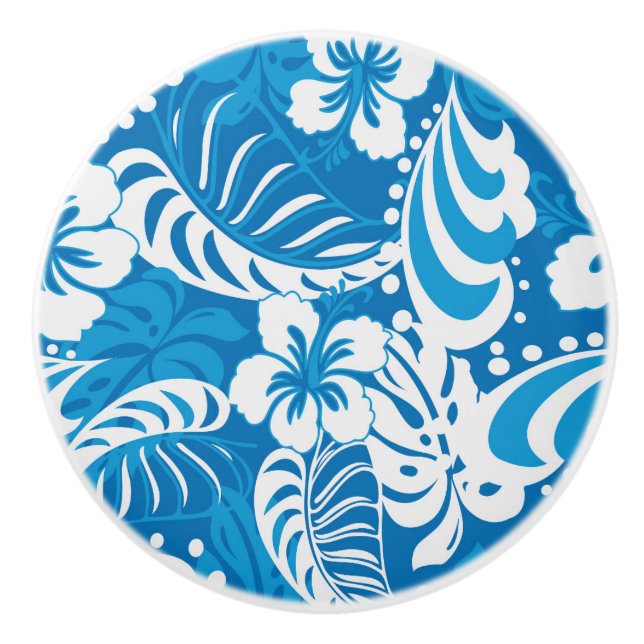 Tropical Hibiscus Pattern Ceramic Knob (Front)
