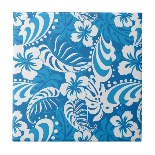 Tropical Hibiscus Pattern Ceramic Tile (Front)