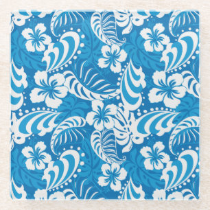 Tropical Hibiscus Pattern Glass Coaster