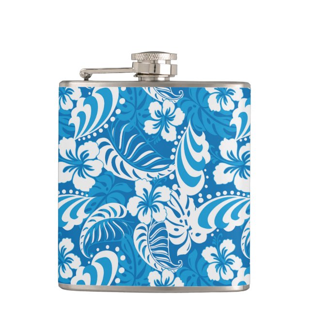Tropical Hibiscus Pattern Hip Flask (Front)