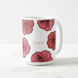 Tropical hibiscus pattern personalised  coffee mug