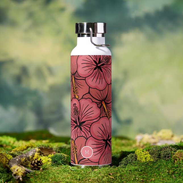 Tropical hibiscus pattern personalised  water bottle (Outdoor)