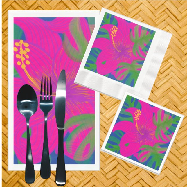 Tropical Hibiscus Philodendron  Napkin (Perfect for your summer entertaining!)