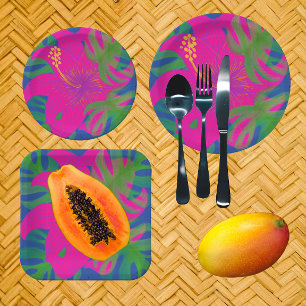 Tropical Hibiscus Philodendron Paper Plate