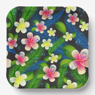 Tropical Hibiscus Pink And Yellow Napkins Paper Plate