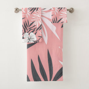 Tropical Hibiscus pink personalised Monogram Bath Towel Set