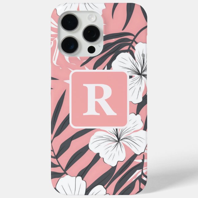 Tropical Hibiscus pink personalised Monogram Case-Mate iPhone Case (Back)