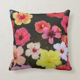 Tropical hibiscus Pink Yellow Flower throw pillow