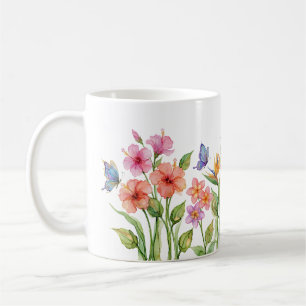 Tropical Hibiscus Plumeria Butterfly Garden Floral Coffee Mug