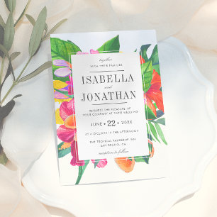 Tropical Hibiscus, Plumeria & Palm Wedding Invitation