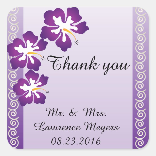 Tropical Hibiscus | Purple Square Sticker (Front)