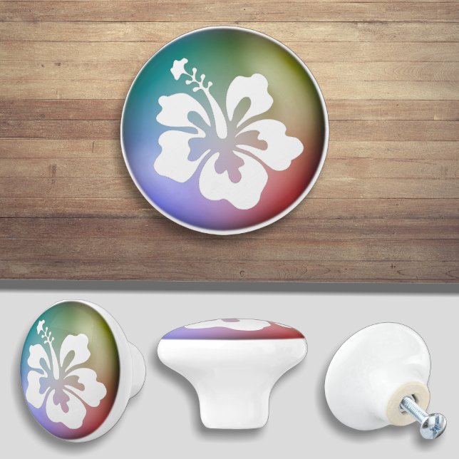 Tropical Hibiscus Rainbow Ocean Beach Decor Ceramic Knob (Creator Uploaded)