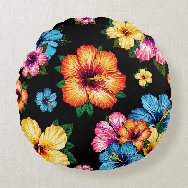 Tropical Hibiscus Round Cushion (Front)
