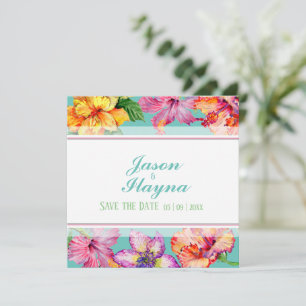Tropical Hibiscus Save The Date Flat Card